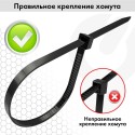 Стяжка (хомут) нейлоновая сверхпрочная POWER LOCK, 3,6х200 мм, КОМПЛЕКТ 100 шт., черная, SONNEN,