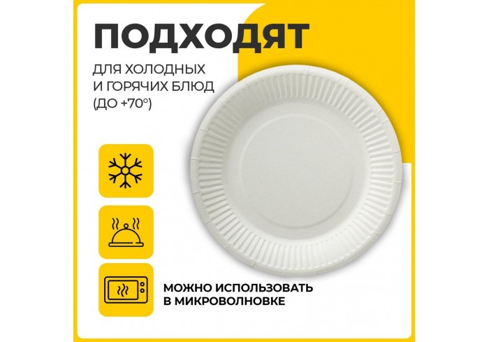 Тарелка одноразовая бумажная 230 мм, КОМПЛЕКТ 100 шт., БЮДЖЕТ, белая мелованная, LAIMA,