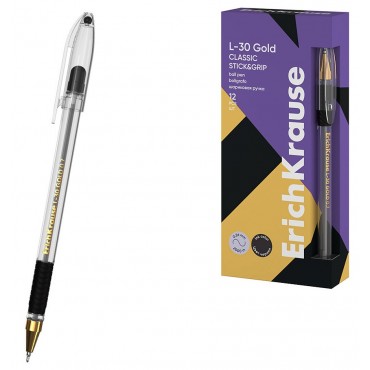 Ручка шарик.с резин.хватом ErichKrause L-30 Gold Stick&Grip Classic 0.7, линия 0,26 ЧЕРНАЯ