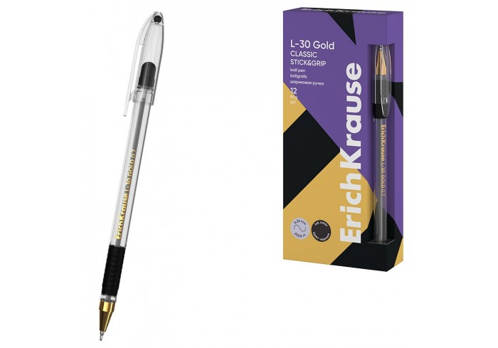 Ручка шарик.с резин.хватом ErichKrause L-30 Gold Stick Grip Classic 0.7, линия 0,26 ЧЕРНАЯ
