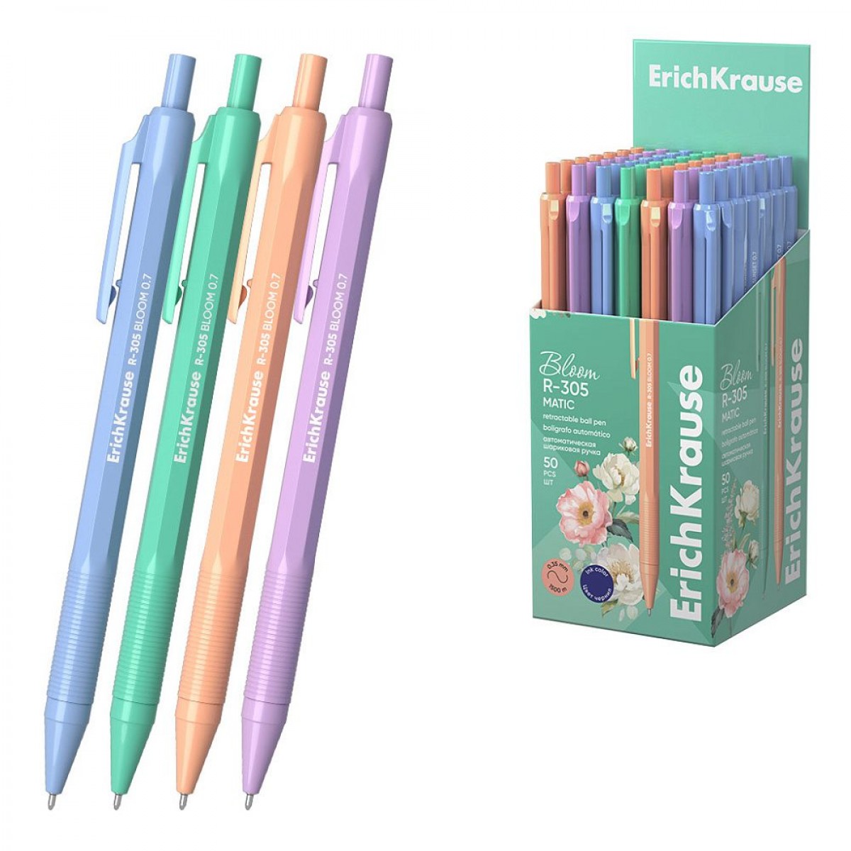 Ручка шарик.автомат.ErichKrause R-305 Matic Pastel Bloom 0.7, линия 0,35, непрозрач.корпус пастел.цв