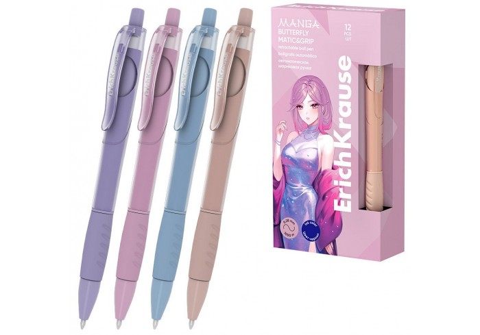 Ручка шарик.автомат. ErichKrause Butterfly Matic&Grip Manga 0.7, линия 0,28, Super Glide Technology,