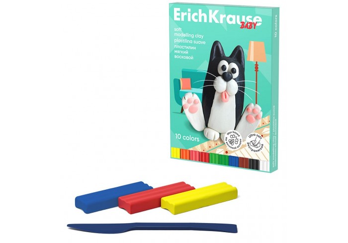 Пластилин мягкий восковой ErichKrause Baby 10 цветов со стеком, 130 г