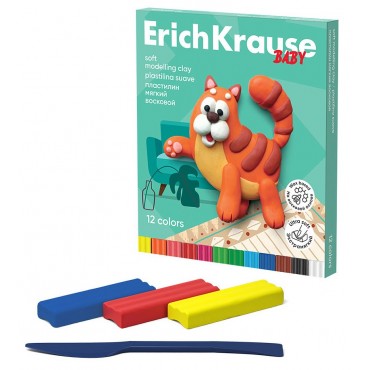 Пластилин мягкий восковой ErichKrause Baby 12 цветов со стеком, 156 г