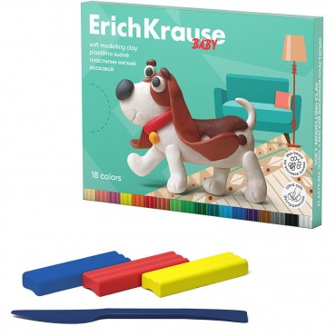 Пластилин мягкий восковой ErichKrause Baby 18 цветов со стеком, 234 г