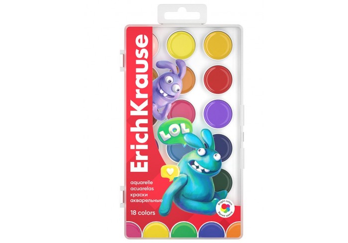 Краски акварельные ErichKrause Jolly Friends 18 цветов