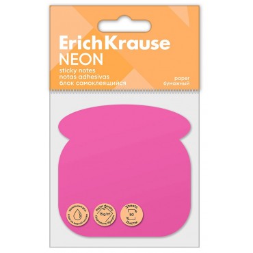 Блок самоклеящийся бумажный ErichKrause Phone Neon, 50 листов, розовый