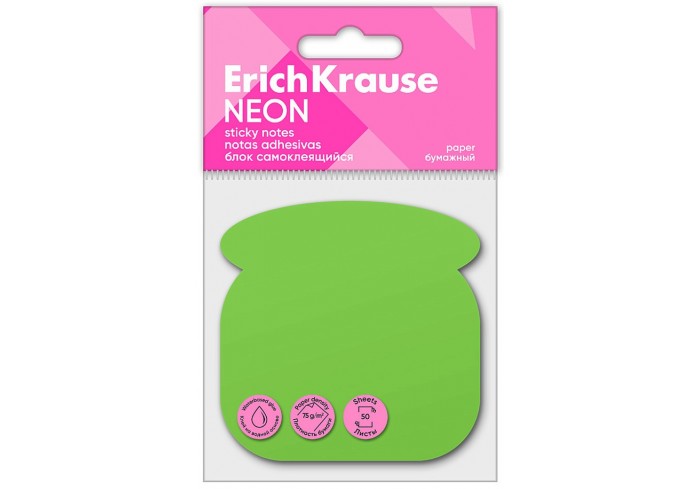 Блок самоклеящийся бумажный ErichKrause Phone Neon, 50 листов, зеленый