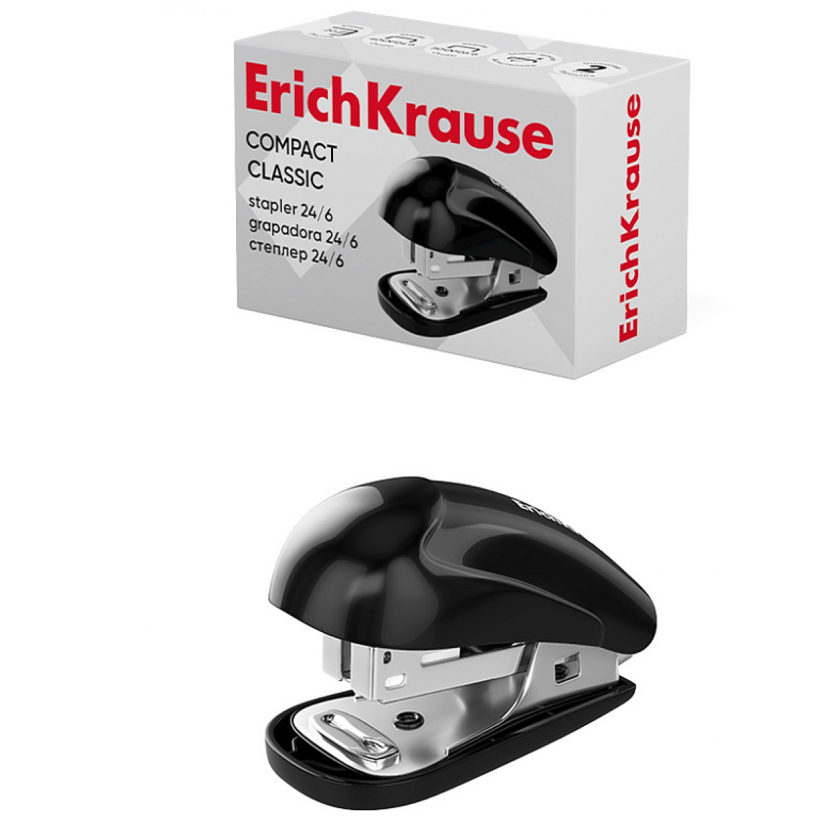 Мини-степлер №24/6, 26/6  ErichKrause Compact Classic до 20 листов, черный (в коробке по 1 шт.)
