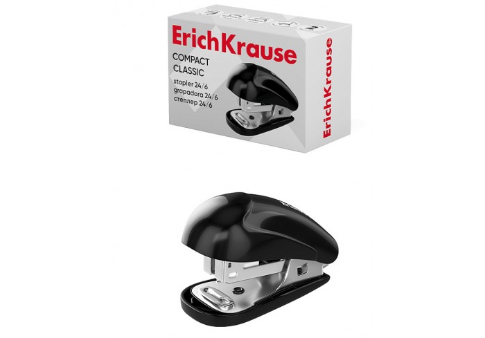 Мини-степлер №24/6, 26/6  ErichKrause Compact Classic до 20 листов, черный (в коробке по 1 шт.)