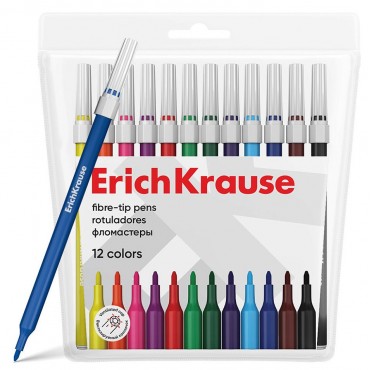 Фломастеры ErichKrause light 12 цветов (в футляре с европодвесом 12 шт), смываемые