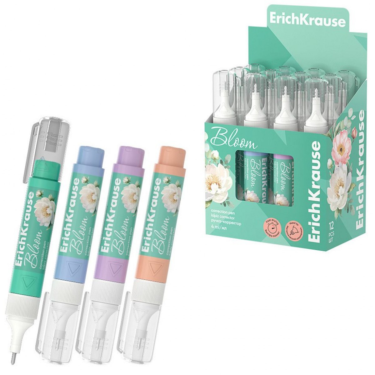 Ручка-корректор ErichKrause Pastel Bloom, 4мл , метал.наконечник