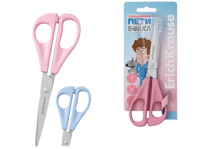 Ножницы ErichKrause Приключения Пети и Волка,16.5см,ассорти, с безопасными закругленн.концами лезвий