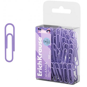 Скрепки металлические с виниловым покрытием ErichKrause Manga, 28мм, лиловый (в пэт-боксе по 100 шт.