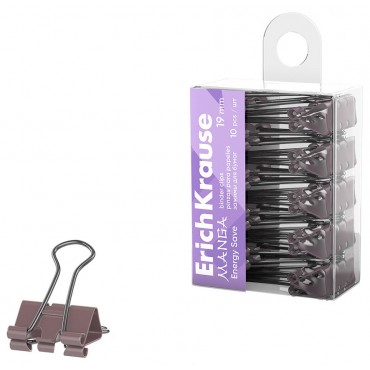 Зажимы для бумаг Energy Save ErichKrause Manga, 19 мм, лиловый (в пэт-боксе по 10 шт.)