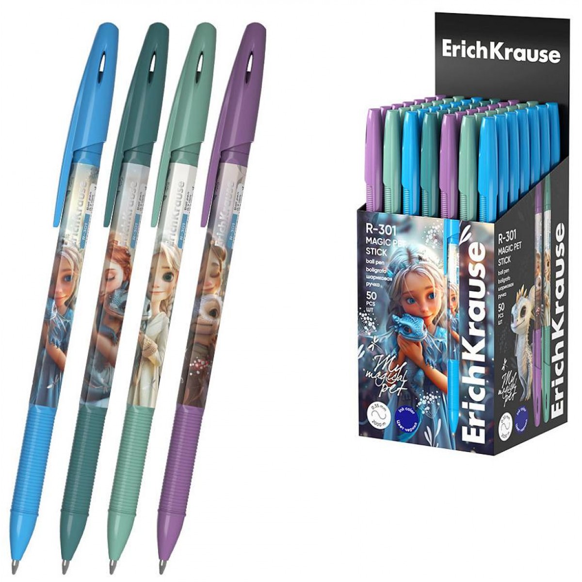 Ручка шарик. ErichKrause R-301 Stick Magic Pet 0.7, линия 0,35, непрозрач.корпус, цвет чернил синий