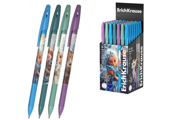 Ручка шарик. ErichKrause R-301 Stick Magic Pet 0.7, линия 0,35, непрозрач.корпус, цвет чернил синий