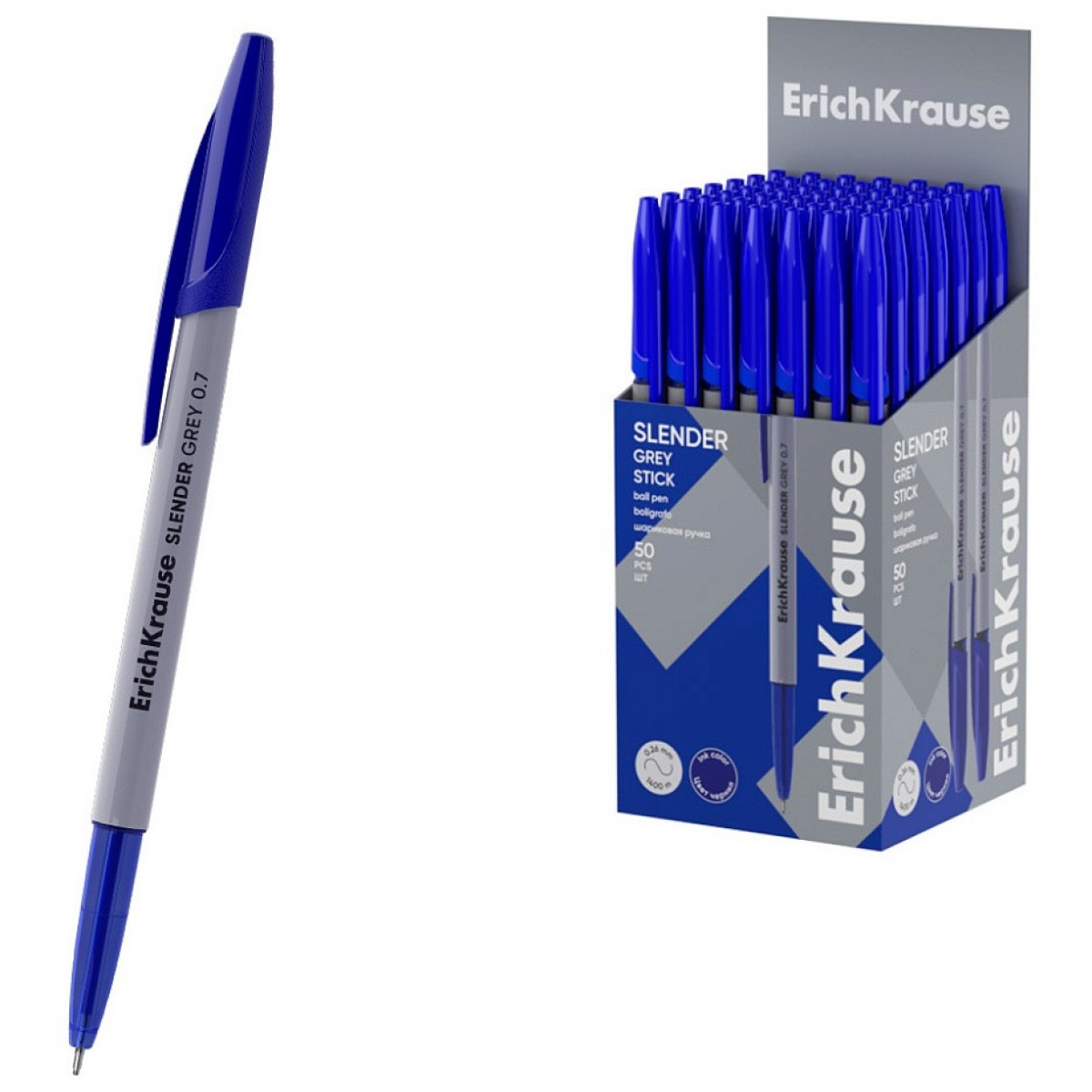 Ручка шариковая, цвет чернил синий ErichKrause Slender® Пепел  0.7мм, Super Glide Technology