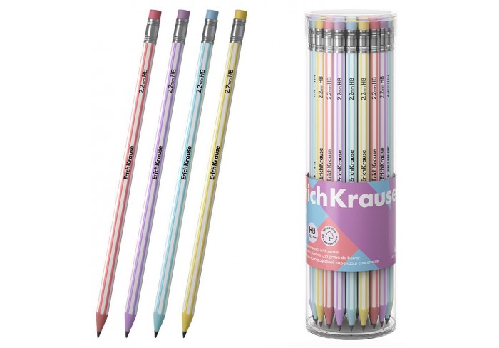 Карандаш чернографитный пластиковый ErichKrause Бленд, шестигранный, с ластиком, НВ