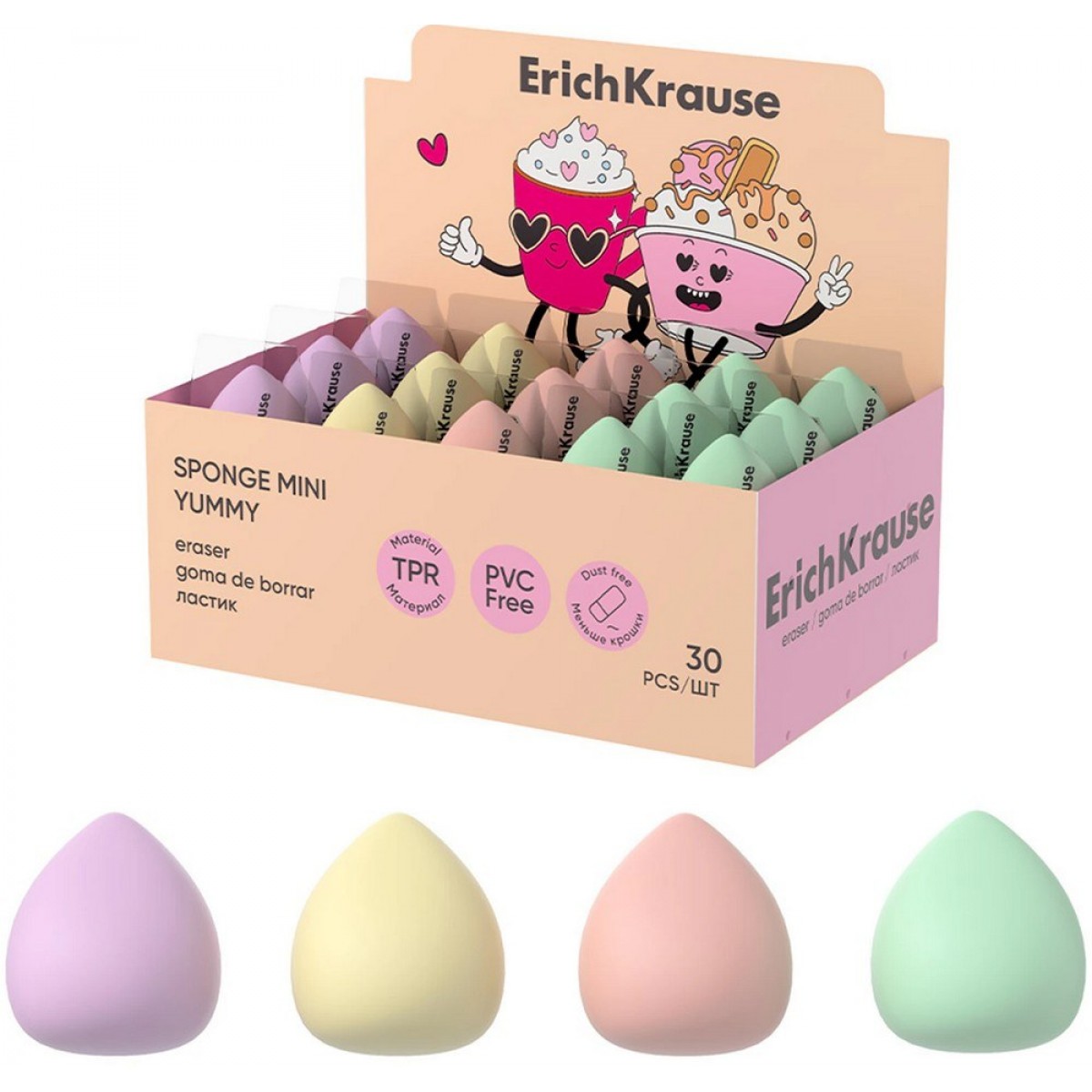 Ластик ERICH KRAUSE Sponge Mini Yummy 30x28x28 мм, ассорти,