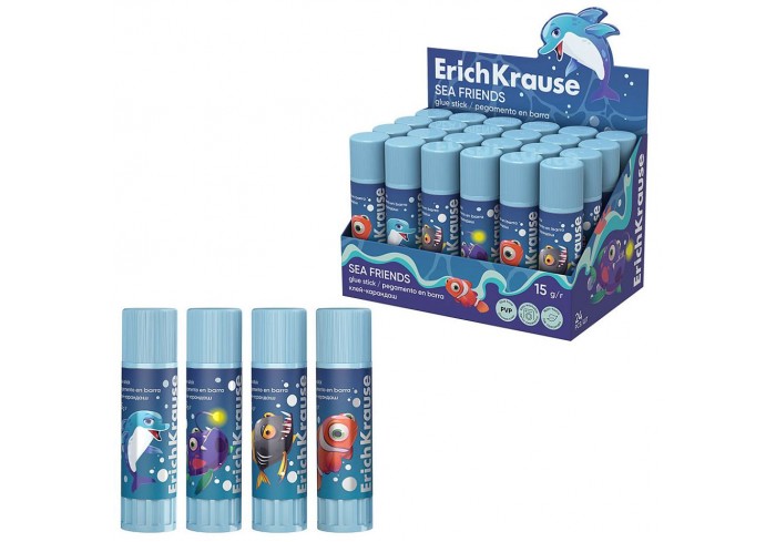 Клей-карандаш ErichKrause EasyStick Sea Friends, 15г ПВП ассорти