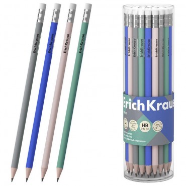 Карандаш чернографитный деревянный с ластиком ERICH KRAUSE Navy, круглый, HB, ассорти,
