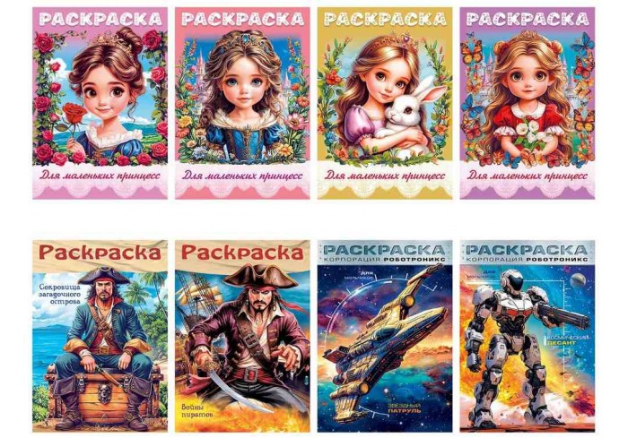 Книжка-раскраска ДЛЯ МАЛЬЧИКОВ И ДЕВОЧЕК, ассорти, 285х200 мм, 16 стр., HATBER,