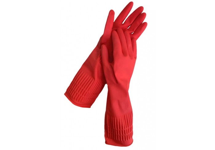 Перчатки МНОГОРАЗОВЫЕ латексные LAIMA, c ДЛИННОЙ МАНЖЕТОЙ 25 см, КРАСНЫЕ, размер L (большой), вес 80