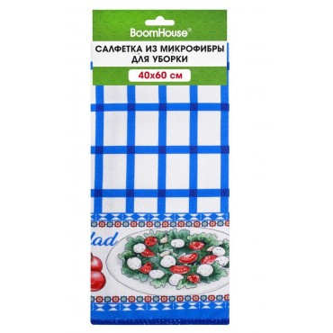 Салфетка из МИКРОФИБРЫ универсальная, 40х60 см, синяя клетка, орнамент, 240 г/м2, BOOMHOUSE (БУМХАУС