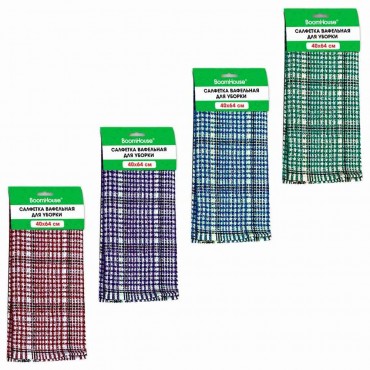 Салфетка вафельная универсальная, ХЛОПОК, 40х64 см, мелкая клетка, ассорти, BOOMHOUSE (БУМХАУС),