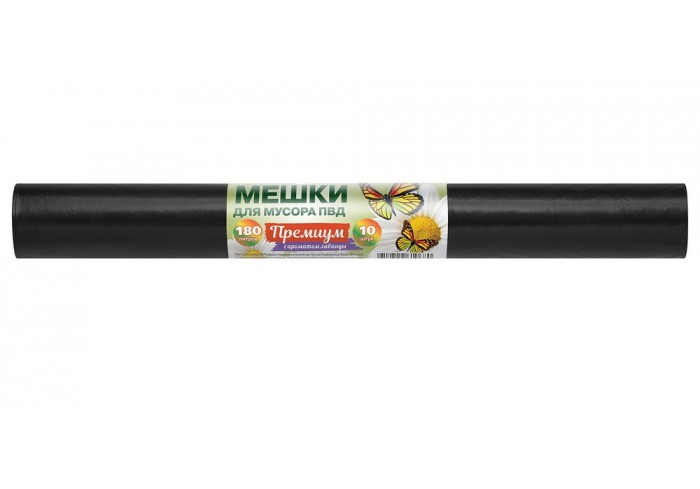 Мешки для мусора 180 л, ПРОЧНЫЕ черные, в рул.10 шт., ПВД 45 мкм, 90x110 см, РОМАШКА ПРЕМИУМ, ВР-008