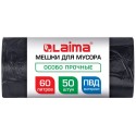 Мешки для мусора 60 л, черные, в рулоне 50 штук, особо прочные, ПВД 30 мкм, 60x90 см, LAIMA,