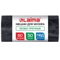Мешки для мусора 60 л, черные, в рулоне 50 штук, особо прочные, ПВД 30 мкм, 60x90 см, LAIMA,