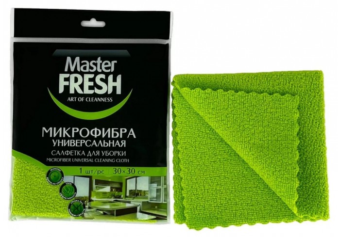 Салфетка из МИКРОФИБРЫ универсальная 30х30 см, зеленая, 250 г/м2, Master FRESH