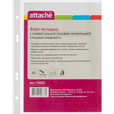 Папка-вкладыш А5 , 30 мкм глянец, 100шт./уп. с боков.перфор. Россия