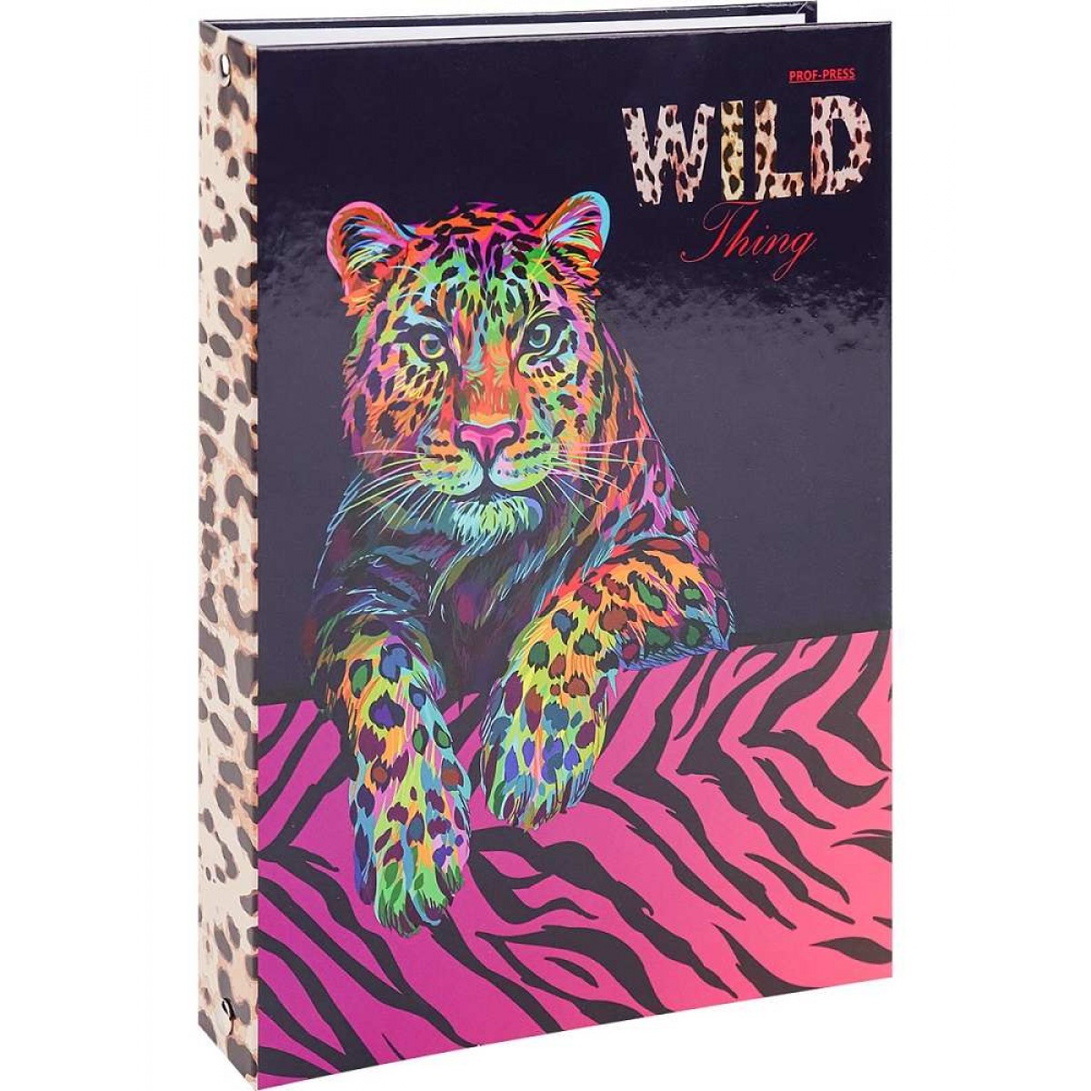 Тетрадь А5 80 л на кольцах, клетка,   НЕОНОВЫЙ ЛЕОПАРД