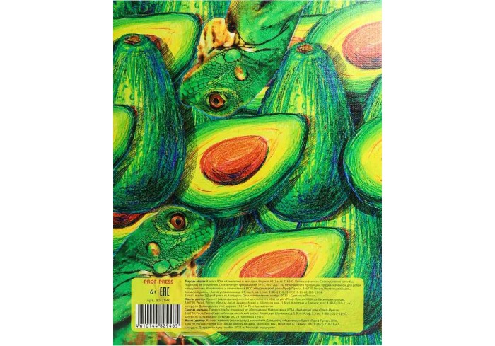 Тетрадь клетка А5 80л. ХАМЕЛЕОНЫ И АВОКАДО на кольцах, глянцевая ламинац, лен