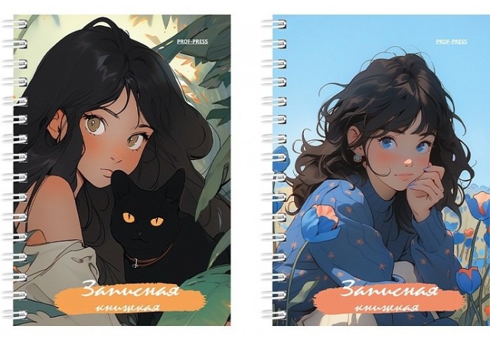 Записная книжка А6, 80л. НАРИСОВАННЫЕ ДЕВУШКИ на гребне, цветн. мелов. обл.