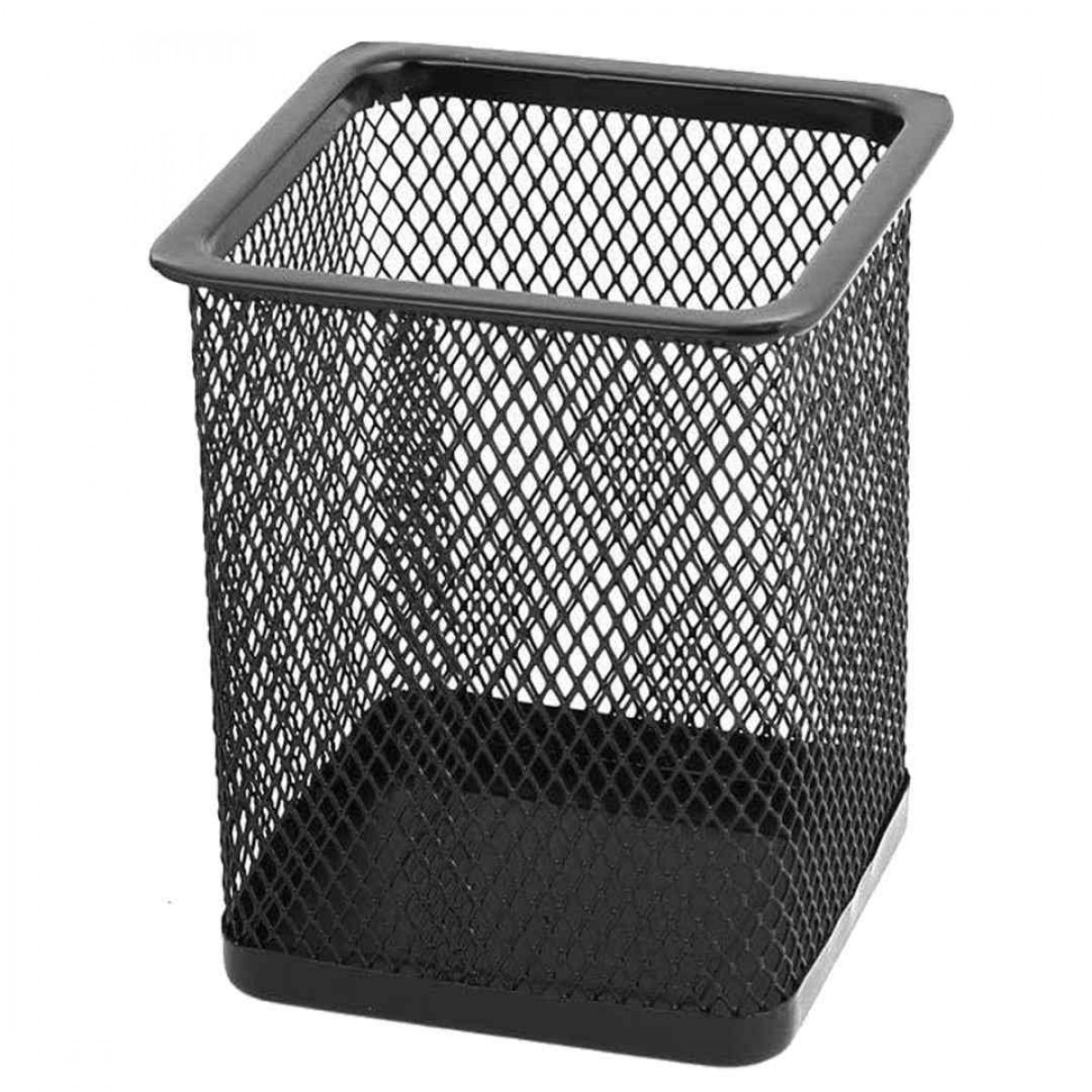 Подставка (стакан) для ручек квадратная 80х80х100мм, металлическая, черная,