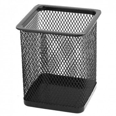 Подставка (стакан) для ручек квадратная 80х80х100мм, металлическая, черная,