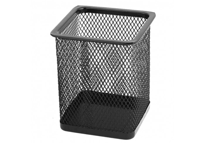 Подставка (стакан) для ручек квадратная 80х80х100мм, металлическая, черная,