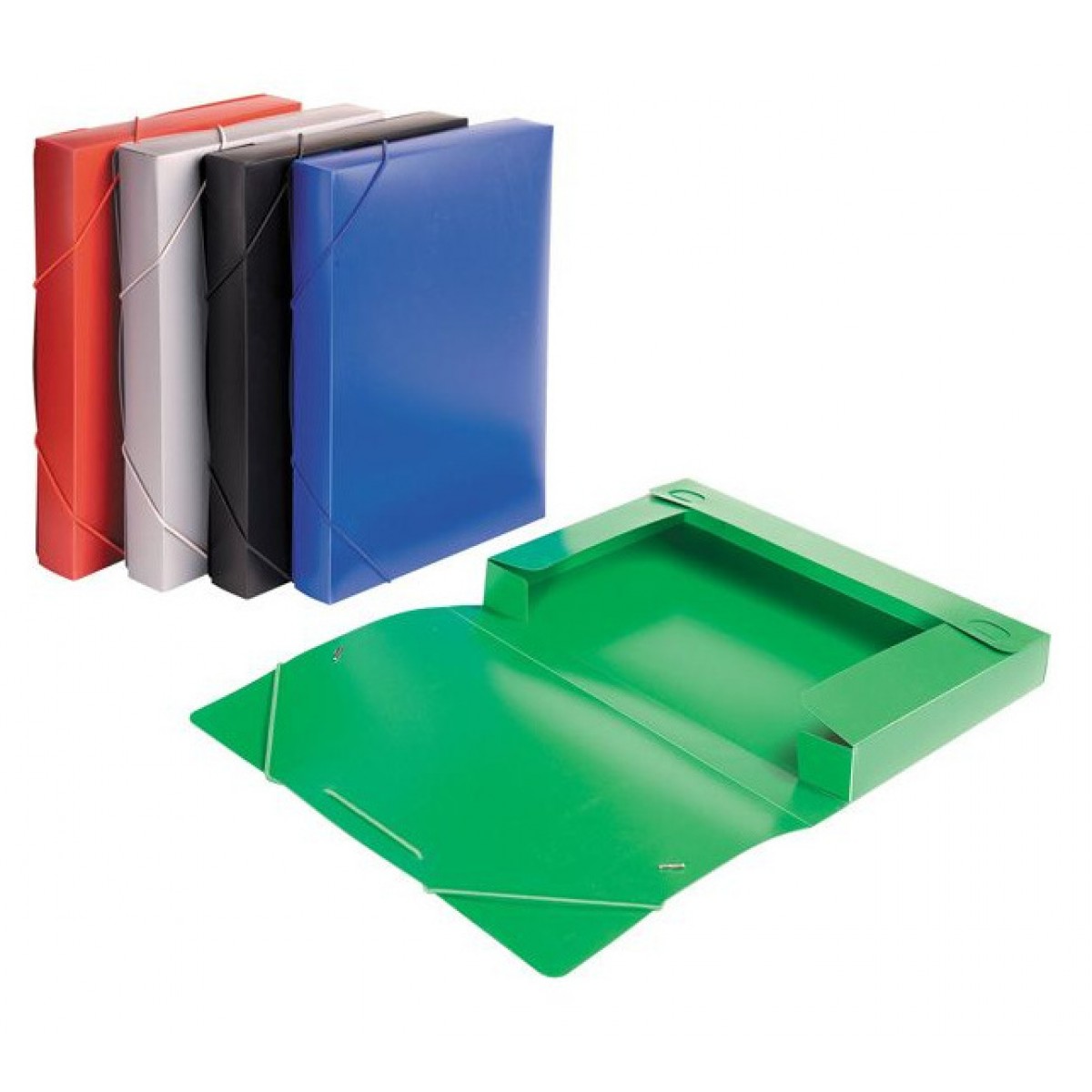 Папка-короб архивная на резинке, корешок 40 мм, пластик 0.7 мм, зеленый ,БЮРОКРАТ