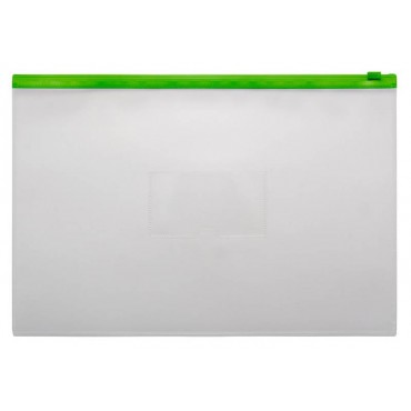 Папка на молнии ZIP Бюрократ -BPM4AGRN A4+ полипропилен 0.15мм карм.для визит. цвет молнии зеленый