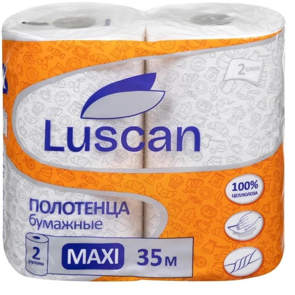 Полотенца бумажные LUSCAN Maxi 2-сл.,с тиснением, 2рул./уп., 35м в рулоне