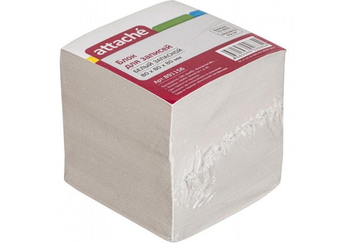 Блок для записей ATTACHE ЭКОНОМ запасной 8х8х8 белый 65г, 70% белизны