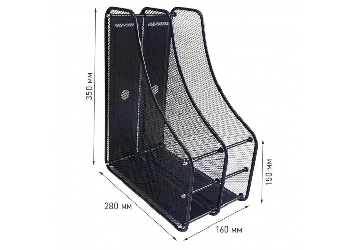 Лоток вертикальный двойной металлический, черный, 350*280*160мм GROSS
