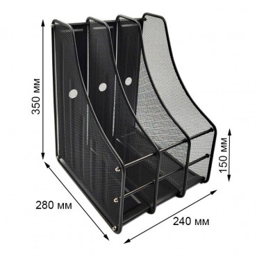 Лоток вертикальный тройной металлический, черный, 350*280*240мм GROSS