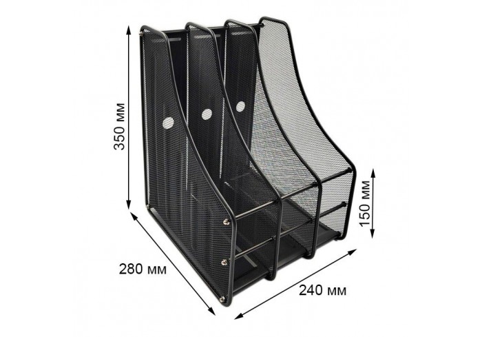 Лоток вертикальный тройной металлический, черный, 350*280*240мм GROSS