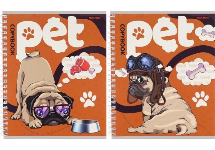 Тетрадь клетка А5 96л. ПОТЕШНЫЕ МОПСЫ, цвет.мелов.обложка, гребень