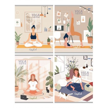 Тетрадь клетка А5 96 л. РАССЛАБЛЯЮЩАЯ ЙОГА, цвет.мелов.обложка, 4 дизайна